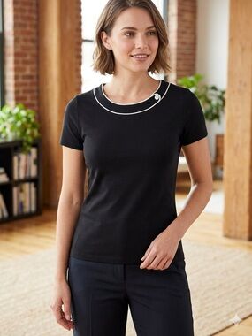 Old Money Nautical Quiet Luxury Office Siren Black Shirt White Piping Cotton S